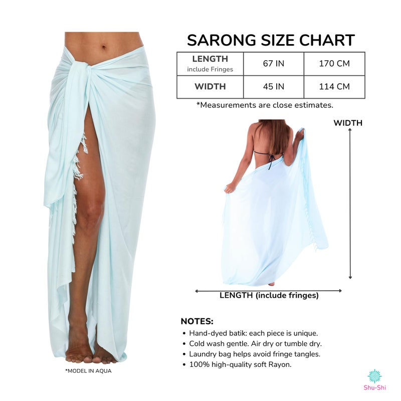 Shu-Shi Womens Beach Cover Up Sarong Swimsuit Cover-Up Many Solids Colors to choose,Aqua,One Size - Image 5